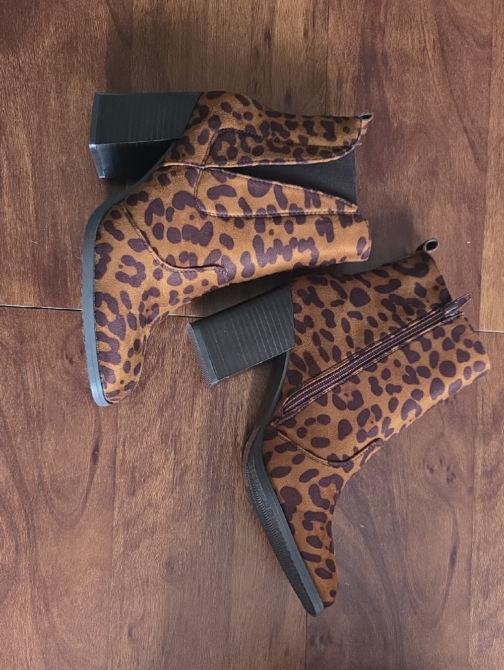 Pierre Dumas Leopard Print Mid Heel Ankle Boots - Brown Sz 8